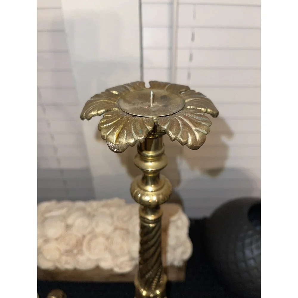 Vintage Pair Of 2 Ornate Tall Brass‎ Candle Holders 20